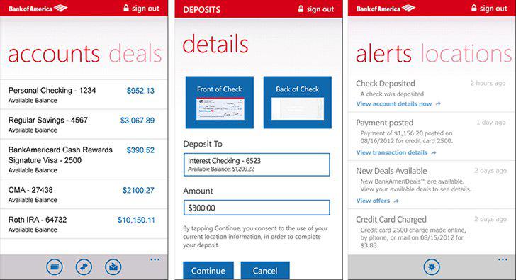 Bank of America's screenshots