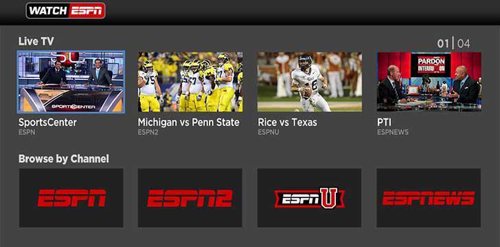 WatchESPN's screenshots